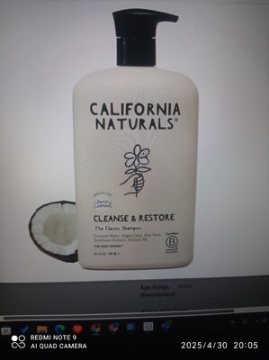 California Naturals shampoo Scalp and hair care for women and Men, coconut cleaning complex, natural, vegan, cruelty, silicone,paraben and sulfate free shampoo, all hair types