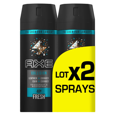 AXE Collision Déodorant Homme Spray Cuir & Cookies 150ml Lot de 2
