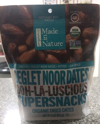 DEGLET NOOR DATES ORGANIC DRIED OOH-LA-LUSCIOUS SUPERSNACKS, DEGLET NOOR DATES