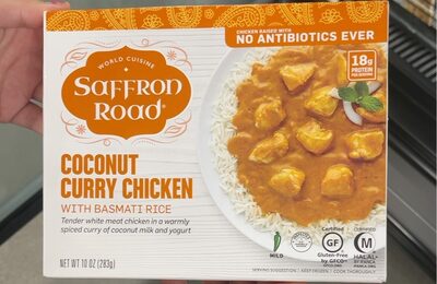 COCONUT CURRY CHICKEN WITH BASMATI RICE TENDER WHITE MEAT CHICKEN IN A WARMLY SPICED CURRY OF COCONUT MILK AND YOGURT, COCONUT CURRY CHICKEN