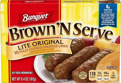 Banquet Brown 'N Serve Lite Original Sausage Links, Frozen Meat for Breakfast, 6.4 oz. Box