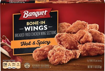 Banquet Hot and Spicy Bone In Chicken Wings, Frozen Meat, 11 oz.
