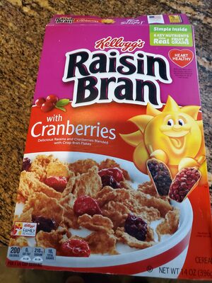 DELICIOUS RAISINS AND CRANBERRIES BLENDED WITH CRISP BRAN FLAKES CEREAL, CRANBERRIES