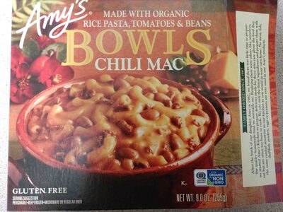 BOWLS MADE WITH ORGANIC RICE PASTA, TOMATOES & BEANS, CHILI MAC