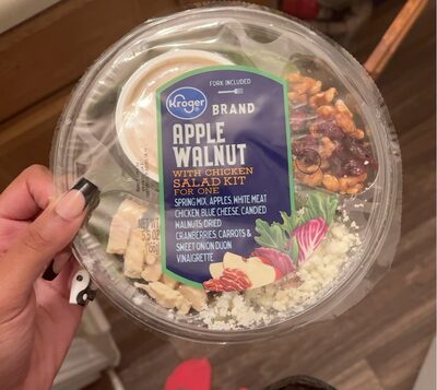 APPLE WALNUT WITH CHICKEN SPRING MIX, APPLES, WHITE MEAT CHICKEN, BLUE CHEESE, CANDIED WALNUTS DRIED CRANBERRIES, CARROTS & SHEET ONION DIJON VINAIGRETTE SALAD KIT FOR ONE, APPLE WALNUT