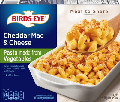 CHEDDAR MAC & CHEESE ZUCCHINI LENTIL CAVATAPPI PASTA IN A CHEESE SAUCE WITH A BREAD CRUMB TOPPING PASTA, CHEDDAR MAC & CHEESE