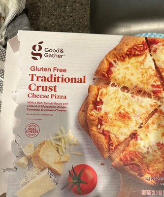 CHEESE GLUTEN FREE TRADITIONAL CRUST PIZZA WITH TOMATO SAUCE AND A BLEND OF MOZZARELLA, ASIAGO, PARMESAN & ROMANO CHEESES, CHEESE