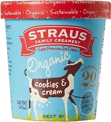 COOKIES & CREAM GLUTEN-FREE COOKIES BLENDED INTO SWEET CREAM SUPER PREMIUM ICE CREAM, COOKIES & CREAM