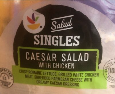 CAESAR SALAD WITH CHICKEN CRISP ROMAINE LETTUCE, GRILLED WHITE CHICKEN MEAT, SHREDDED PARMESAN CHEESE WITH CREAMY CAESAR DRESSING SINGLES SALAD, CAESAR SALAD WITH CHICKEN