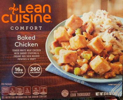 BAKED CHICKEN WHITE MEAT CHICKEN WITH STUFFING, RED SKIN MASHED POTATOES & GRAVY, BAKED CHICKEN