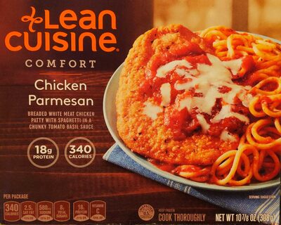 CHICKEN PARMESAN BREADED WHITE MEAT CHICKEN PATTY WITH SPAGHETTI IN A CHUNKY TOMATO BASIL SAUCE, CHICKEN PARMESAN