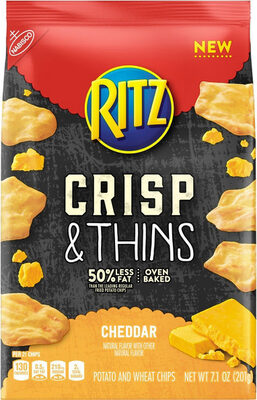 CHEDDAR FLAVOR CRISP & THINS POTATO AND WHEAT CHIPS, CHEDDAR