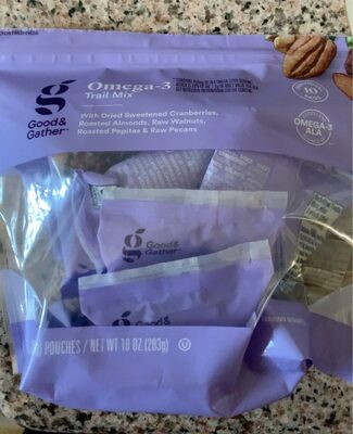 Target Stores OMEGA-3 WITH DRIED SWEETENED CRANBERRIES, ROASTED ALMONDS, RAW WALNUTS, ROASTED PEPITAS & RAW PECANS TRAIL MIX, OMEGA-3