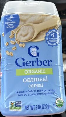 Société des Produits Nestlé S.A. GERBER ORGANIC FOR BABY GRAIN AND GROW 1st Food Oatmeal Cereal 8oz N1 Canister