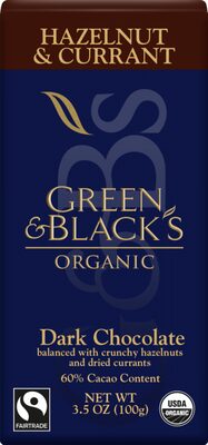 CADBURY GREEN & BLACK'S CHOCOLATE BAR HAZELNUT & CURRANT 10X3.5 OZ