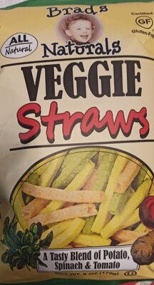 BRAD'S NATURALS VEGGIE STRAWS, 6 OZ, POTATO; SPINACH; TOMATO