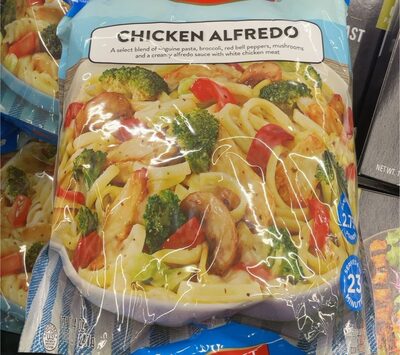 BLEND OF LINGUINE PASTA, BROCCOLI, RED BELL PEPPERS, MUSHROOMS AND A CREAMY ALFREDO SAUCE WITH WHITE CHICKEN MEAT, CHICKEN ALFREDO