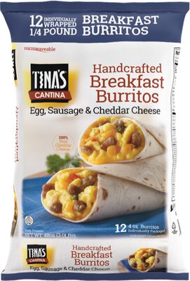 EGG, SAUSAGE & CHEDDAR CHEESE HANDCRAFTED BREAKFAST BURRITOS, EGG, SAUSAGE & CHEDDAR CHEESE