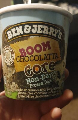 BOOM CHOCOLATTA CORE MOCHA & CARAMEL WITH FUDGE FLAKES, GLUTEN-FREE CHOCOLATE COOKIES & A GLUTEN-FREE CHOCOLATE COOKIE CORE NON-DAIRY FROZEN DESSERT, BOOM CHOCOLATTA CORE