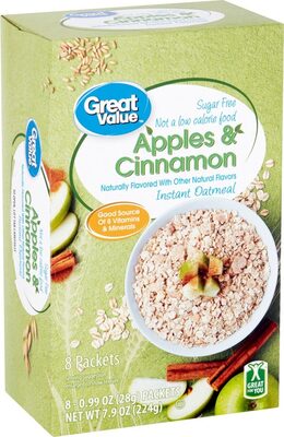 Wal-Mart Stores, Inc. GREAT VALUE, SUGAR FREE INSTANT OATMEAL, APPLE, CINNAMON