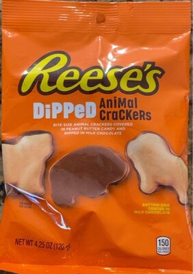 BITE SIZE ANIMAL CRACKERS COVERED IN PEANUT BUTTER CANDY AND DIPPED IN MILK CHOCOLATE, PEANUT BUTTER AND MILK CHOCOLATE