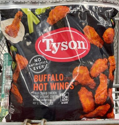 BUFFALO STYLE HOT WINGS FULLY COOKED CHICKEN WING SECTIONS COATED WITH FLAVORFUL HOT & TANGY SAUCE, BUFFALO STYLE