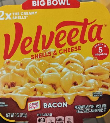 BACON MICROWAVEABLE SHELL PASTA WITH CREAMY CHEESE SAUCE & BACON PIECES KIT, BACON