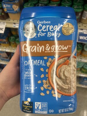Société des Produits Nestlé S.A. GERBER CEREAL FOR BABY GRAIN AND GROW 1st Foods Non GMO Oatmeal 8oz N2 Canister