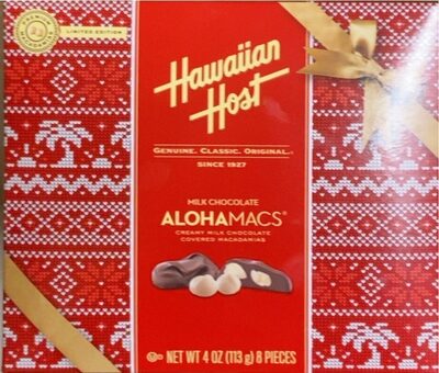 MILK CHOCOLATE ALOHAMACS CREAMY MILK CHOCOLATE COVERED MACADAMIAS, MILK CHOCOLATE ALOHAMACS