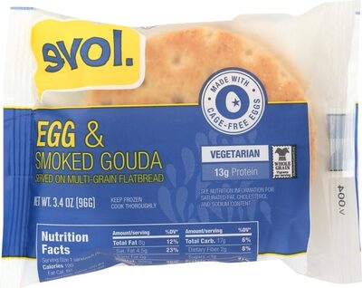 EGG & SMOKED GOUDA SERVED ON MULTI-GRAIN FLATBREAD, EGG & SMOKED GOUDA