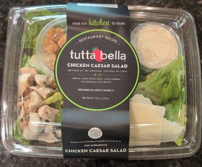 CHICKEN CAESAR ROASTED CHICKEN BREAST, ROMAINE, CIABATTA CROUTONS, SHAVED PARMIGIANO, CASER DRESSING (EGGS, ANCHOVIES, GARLIC, SALT, PEPPER, DRY MUSTARD, LEMON JUICE, OLIVE OIL BLEND, WORCESTERSHIRE, GRANA PADANO) SALAD, CHICKEN