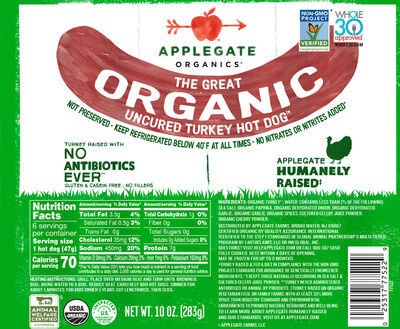 THE GREAT ORGANIC UNCURED TURKEY HOT DOG, UNCURED TURKEY