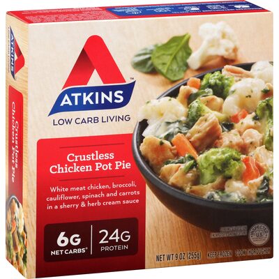 CRUSTLESS CHICKEN POT PIE WHITE MEAT CHICKEN, BROCCOLI, CAULIFLOWER, SPINACH AND CARROTS IN A SHERRY & HERB CREAM SAUCE, CRUSTLESS CHICKEN POT PIE