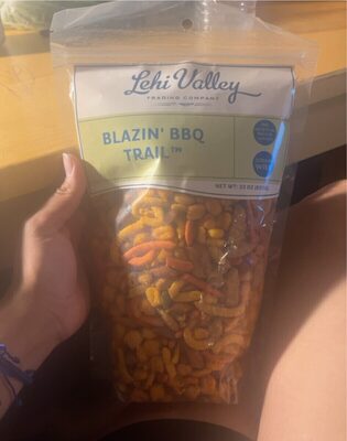 BLAZIN' BBQ PEANUTS, BBQ FLAVORED TOASTED CORN, ALMONDS, BBQ FLAVORED CORN STICKS, SESAME STICKS, PEPITAS, CHURRITOS TRAIL MIX, BLAZIN' BBQ