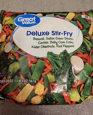 DELUXE STIR-FRY BROCCOLI, ITALIAN GREEN BEANS, CARROTS, BABY CORN COBS, WATER CHESTNUTS, RED BELL PEPPERS, DELUXE STIR-FRY