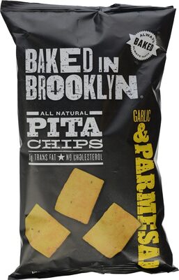 BAKED IN BROOKLYN, ALL NATURAL PITA CHIPS, GARLIC & PARMESAN