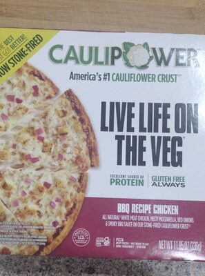 BBQ RECIPE CHICKEN ALL NATURAL WHITE MEAT CHICKEN, MELTY MOZZARELLA, RED ONIONS & SMOKY BBQ SAUCE ON OUR STONE-FIRED CAULIFLOWER CRUST PIZZA, BBQ RECIPE CHICKEN