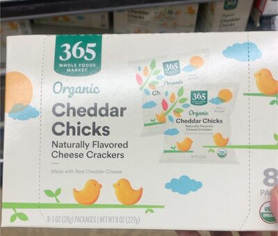 CHEDDAR CHICKS FLAVORED ORGANIC CHEESE CRACKERS, CHEDDAR CHICKS