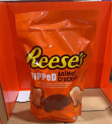 DIPPED BITE SIZE ANIMAL CRACKERS COVERED IN PEANUT BUTTER CANDY AND DIPPED IN MILK CHOCOLATE, PEANUT BUTTER, MILK CHOCOLATE