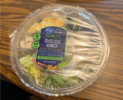 AVOCADO RANCH SALAD KIT WITH CHICKEN ICEBERG & GREEN LEAF BLEND, OVEN ROASTED SEASONED WHITE CHICKEN MEAT, FOUR CHEESE BLEND, TORTILLA STRIPS, BLACK BEANS WITH AVOCADO RANCH DRESSING, AVOCADO RANCH
