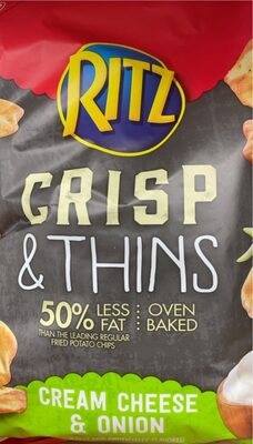 CREAM CHEESE & ONION FLAVORED CRISP & THINS POTATO AND WHEAT CHIPS, CREAM CHEESE & ONION