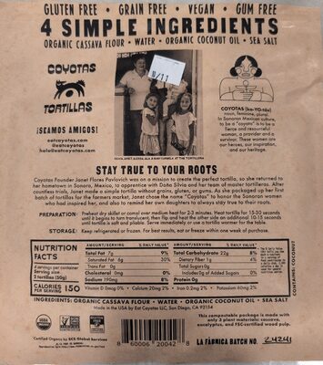 CASSAVA FLOUR TORTILLAS, CASSAVA FLOUR