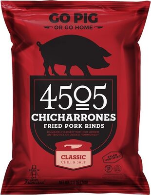 CLASSIC CHILI & SALT CHICHARRONES FRIED PORK RINDS, CLASSIC CHILI & SALT