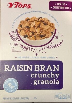 CRUNCHY GRANOLA RAISIN BRAN FLAKES WITH OATS & HONEY CLUSTERS, CRUNCHY GRANOLA RAISIN BRAN