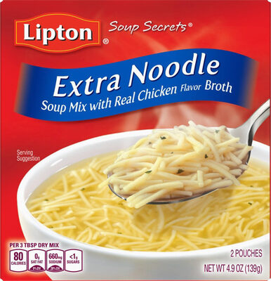 EXTRA NOODLE SOUP MIX WITH REAL CHICKEN FLAVOR BROTH, EXTRA NOODLE WITH REAL CHICKEN