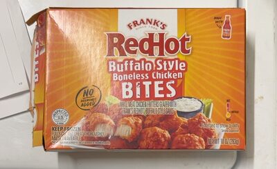 BUFFALO BONELESS CHICKEN WHITE MEAT CHICKEN FRITTERS GLAZED WITH FRANK'S REDHOT BUFFALO SAUCE BITES, BUFFALO BONELESS CHICKEN