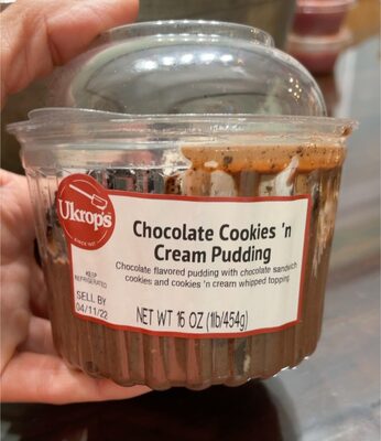 CHOCOLATE COOKIES 'N CREAM FLAVORED PUDDING WITH CHOCOLATE SANDWICH COOKIES AND COOKIES 'N CREAM WHIPPED TOPPING., CHOCOLATE COOKIES 'N CREAM
