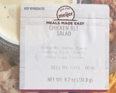 CHICKEN BLT CHICKEN, SPRING LETTUCE MIX, RANCH DRESSING, TOMATOES, CHEDDAR CHEESE, BACON SALAD, CHICKEN BLT