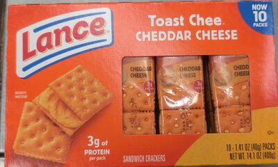 Lance Sandwich Crackers, ToastChee Cheddar, 10 Individually Wrapped Packs, 6 Sandwiches Each