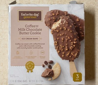 COFFEE MILK CHOCOLATE BUTTER COOKIE COFFEE ICE CREAM BARS WITH COFFEE-FLAVORED SWIRL, MILK CHOCOLATE COATING WITH CRUNCHY BUTTER COOKIE PIECES, COFFEE MILK CHOCOLATE BUTTER COOKIE